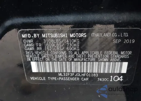 2020 Mitsubishi Mirage G4 Es from USA, damaged, VIN ML32F3FJ0LHF01183